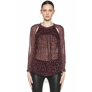 Isabel Marant Etoile Presley Printed Blouse Floral Dot Print Burgundy‎ Size 38